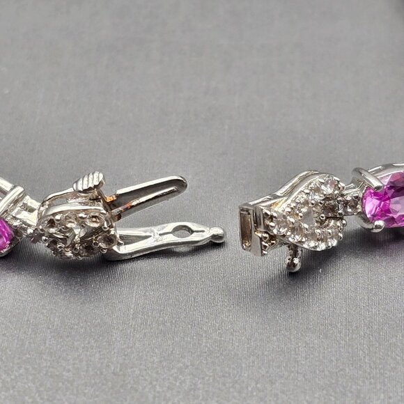 Sterling Silver Pink Tourmaline Quartz Infinity Tennis Bracelet 7.5" Signed SUN - Picture 11 of 15